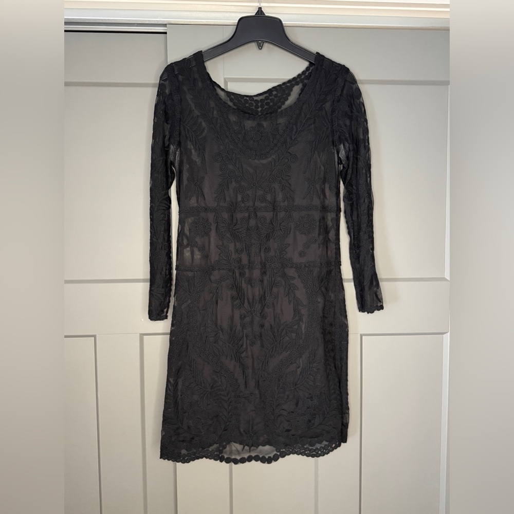 Express Black Long Sleeve Lace Dress